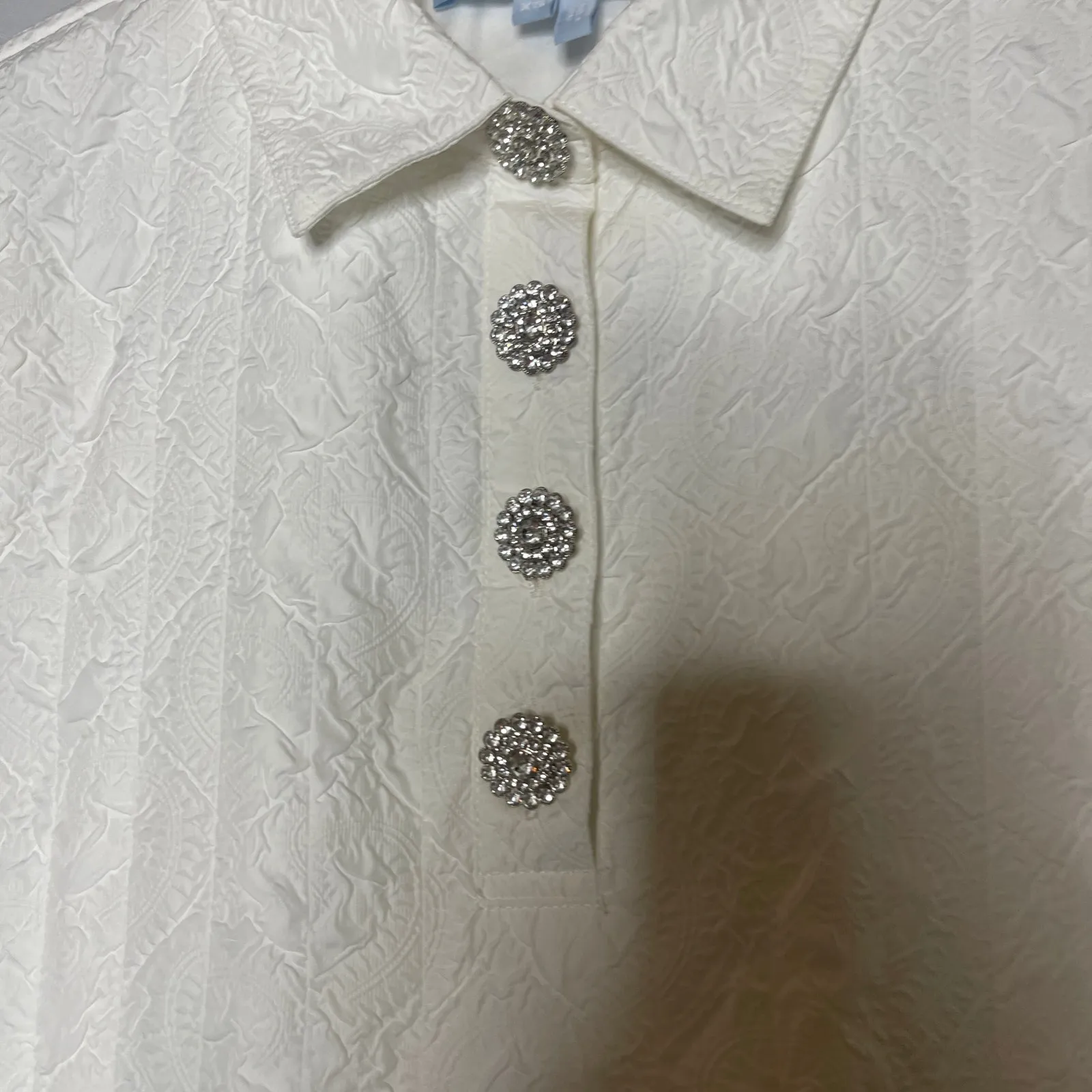 Hill House Rosalind White Jacquard Rhinestone Button Collar Mini Dress XS - Image 7