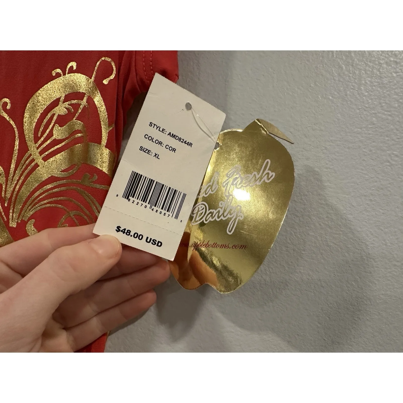 Apple Bottom Red Short Sleeve Open Back Deadstock Y2K Dress XL NEW - Image 3