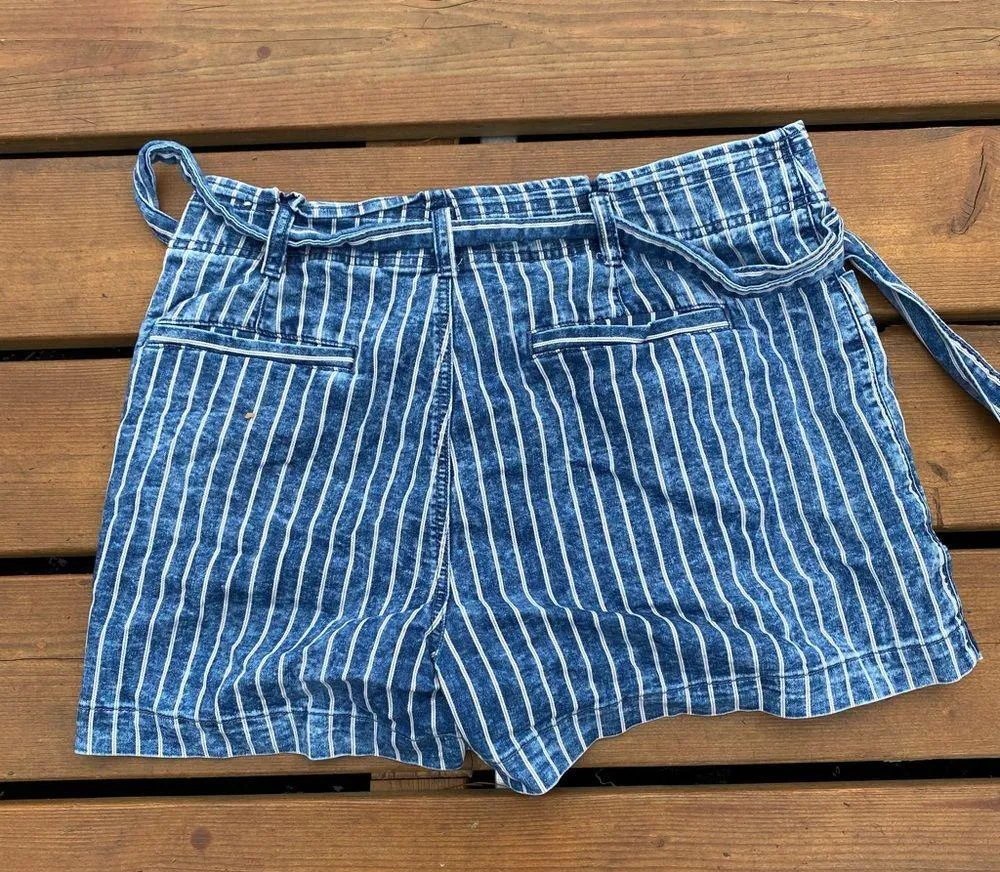 American Eagle Outfitters Vertical Striped Paper Bag Denim Shorts - Image 6
