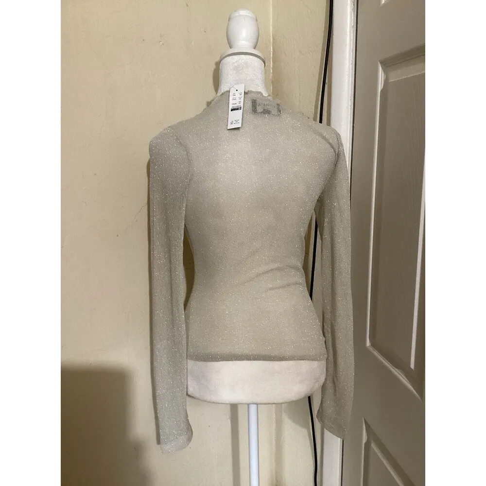 J Crew Collection Flawed Sheer Metallic Boatneck Top Light Silver Lurex Vend XS - Image 5