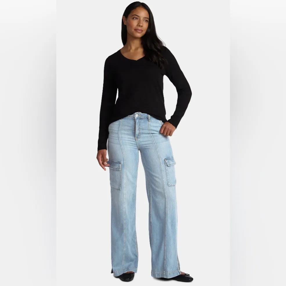 TIME and TRU Womens Long Sleeve V Neck T-Shirt Black Size Large 12-14 Cotton New - Image 3