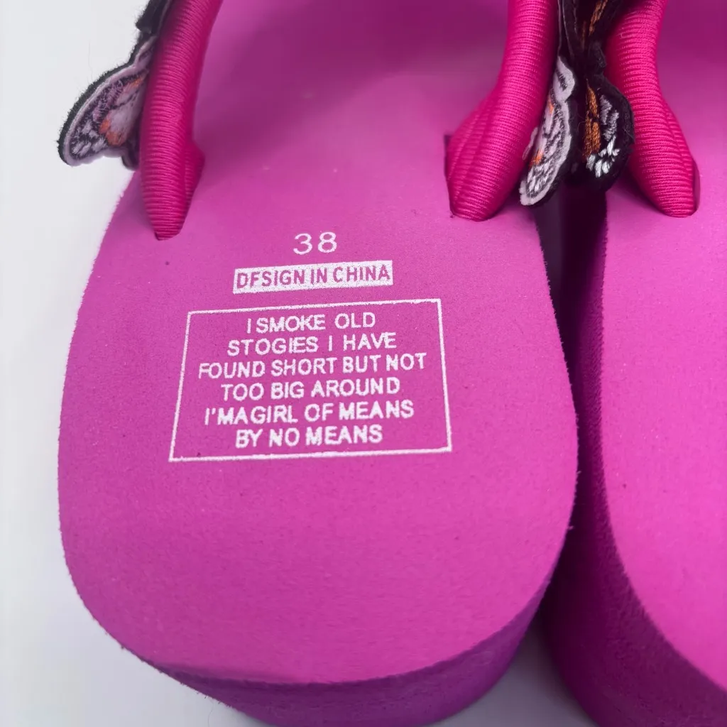 Womens Flip Flops Thong Butterfly Decor Wedge Heel Slippers Shoes Summer Sandals Pink Size 7 - Image 5