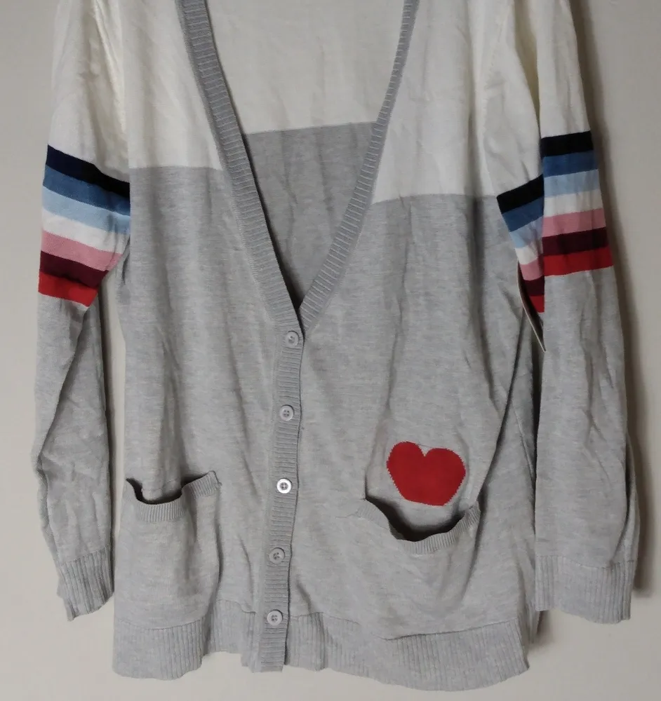 EV1 2X Academia Light Gray Red Blue White Cardigan Sweater Plus - Image 9