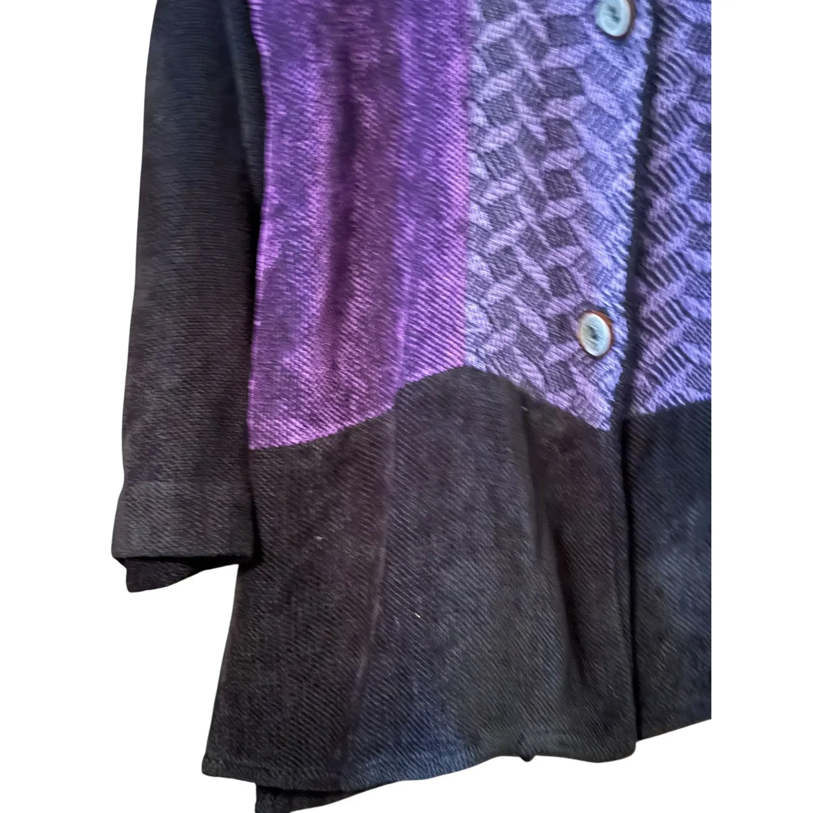 VTG 80's Priest Lake Exotics Handwoven Purple Black Button Down Cardigan ART Size M - Image 2