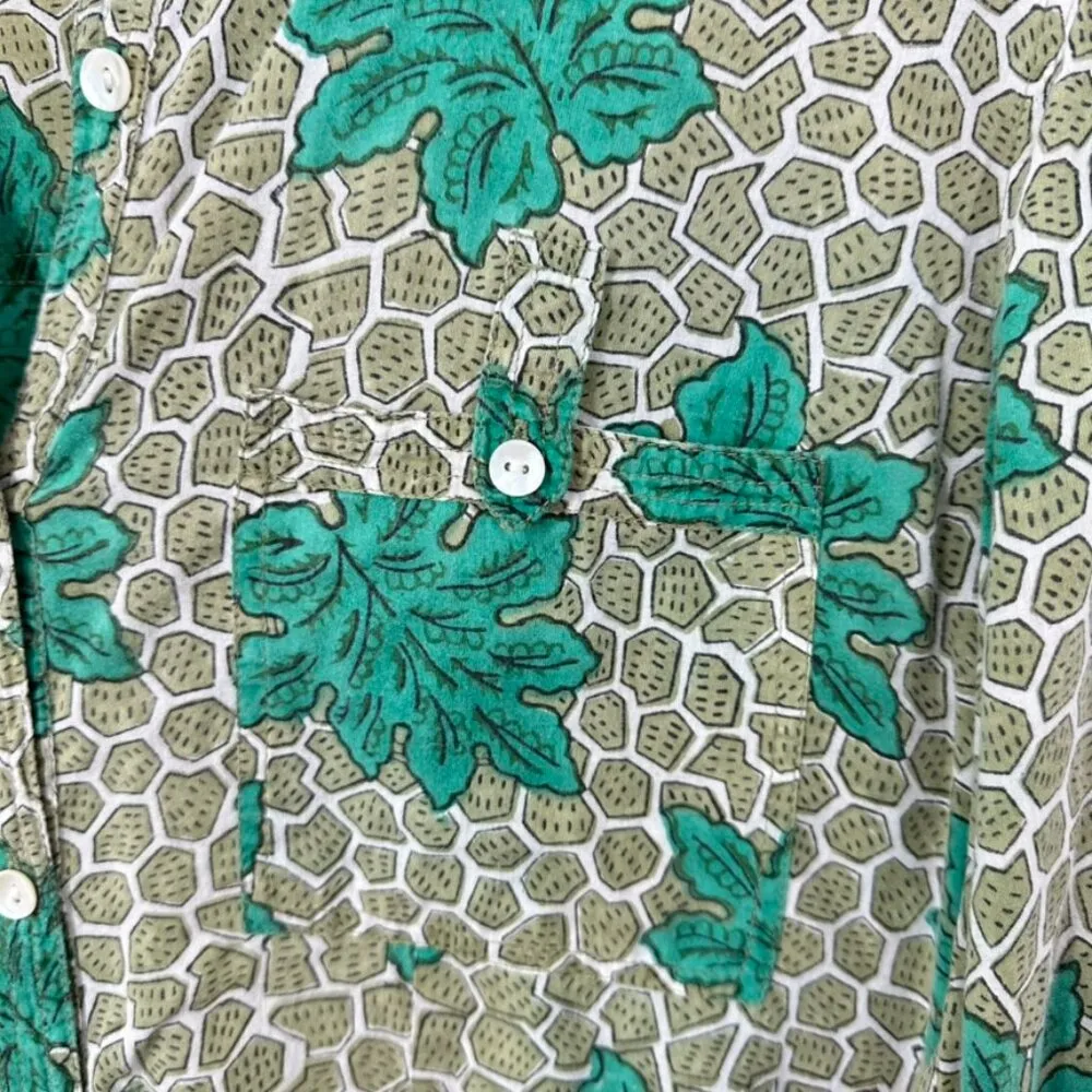 Roberta Roller Rabbit Green Mini Shirt Dress Palm Leaf Cotton Classic Preppy - Image 5