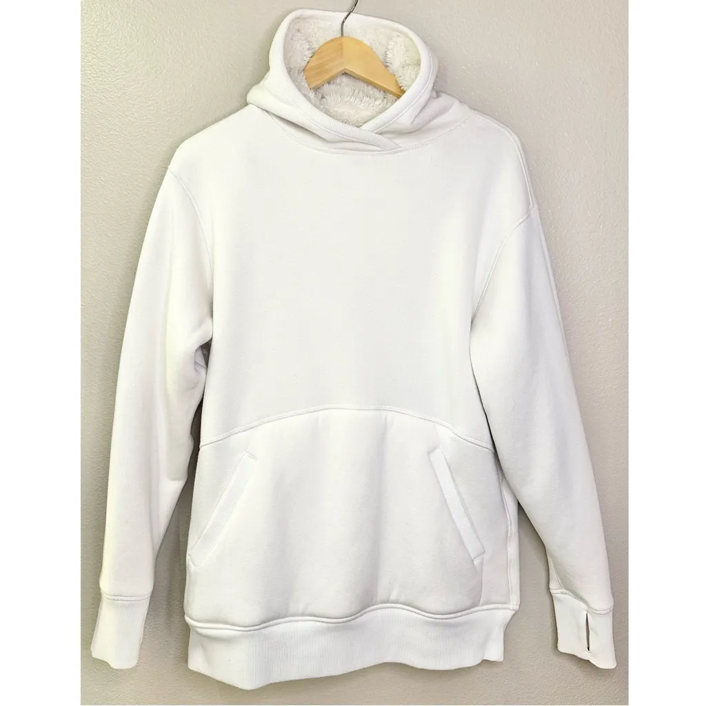 Athleta Reversible Sherpa Sea Salt Soft White Hoodie Sweatshirt Cozy Warm Hood - Image 5
