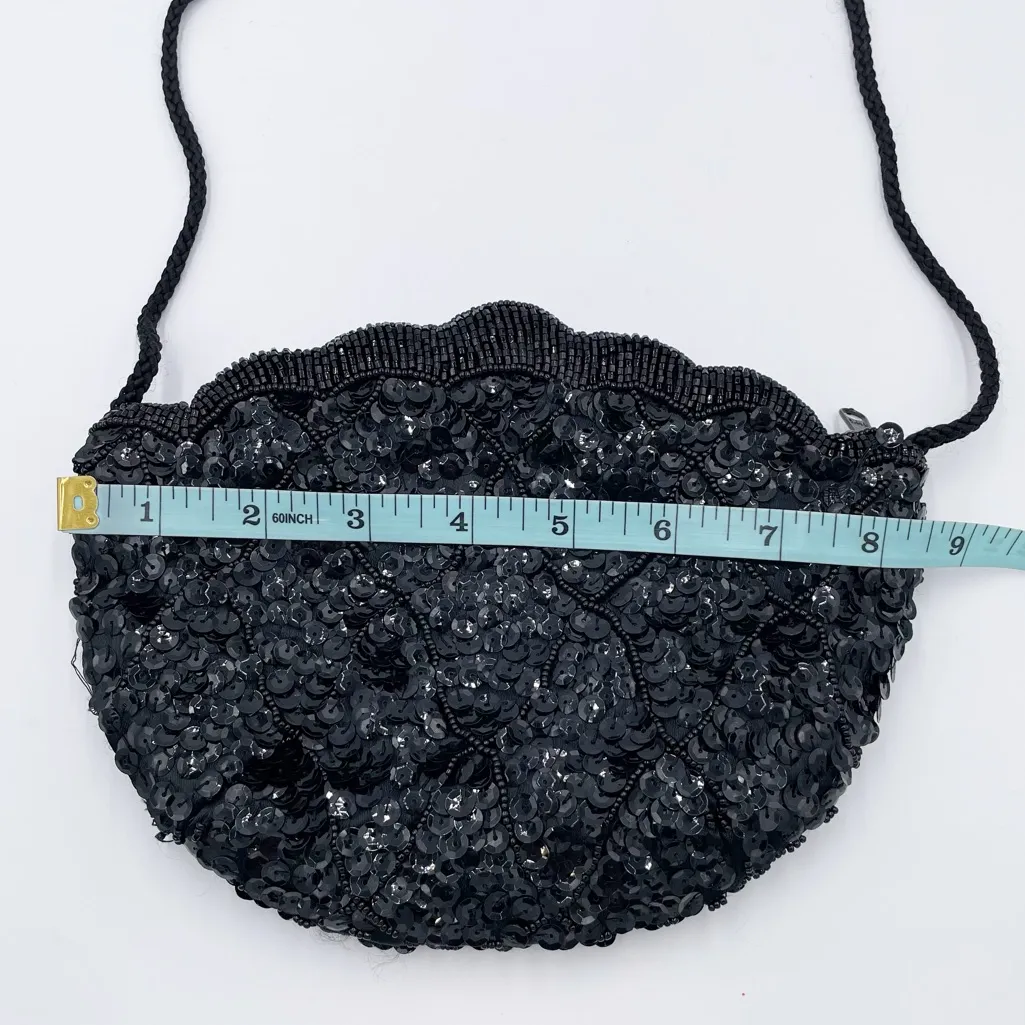 Vintage La Regale Ltd Scalloped Black Beaded Sequin Evening Purse Shoulder Bag - Image 10