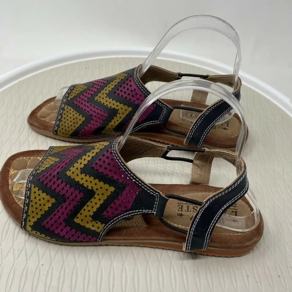 LArtiste Spring Step Sandals Lailah 38 7.5 8 Purple Black Chevron Artist… - Image 3