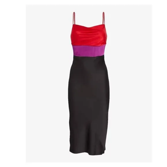 NWT Express  Satin Color Block Tier Cowl Neck Midi Slip Dress - Image 2