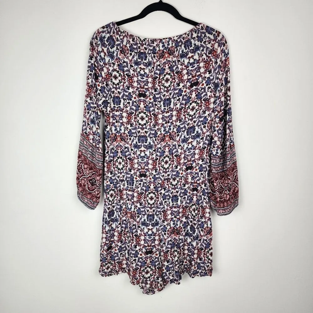 American Eagle AEO Long Sleeve Floral Romper Shorts Jumpsuit Viscose Size L - Image 3