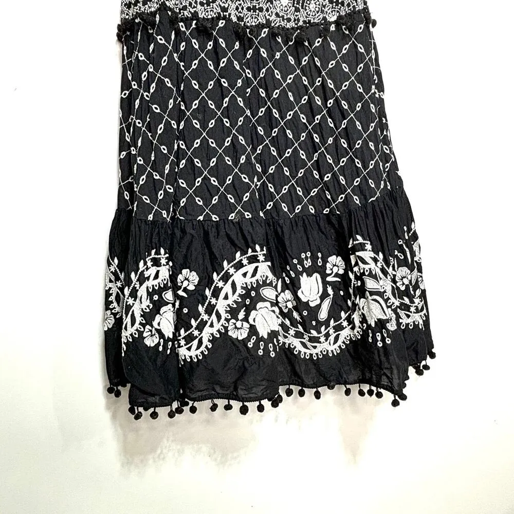 Anthropologie Marisol Off The Shoulder Embroidered Midi Dress Black, White 0 - Image 3