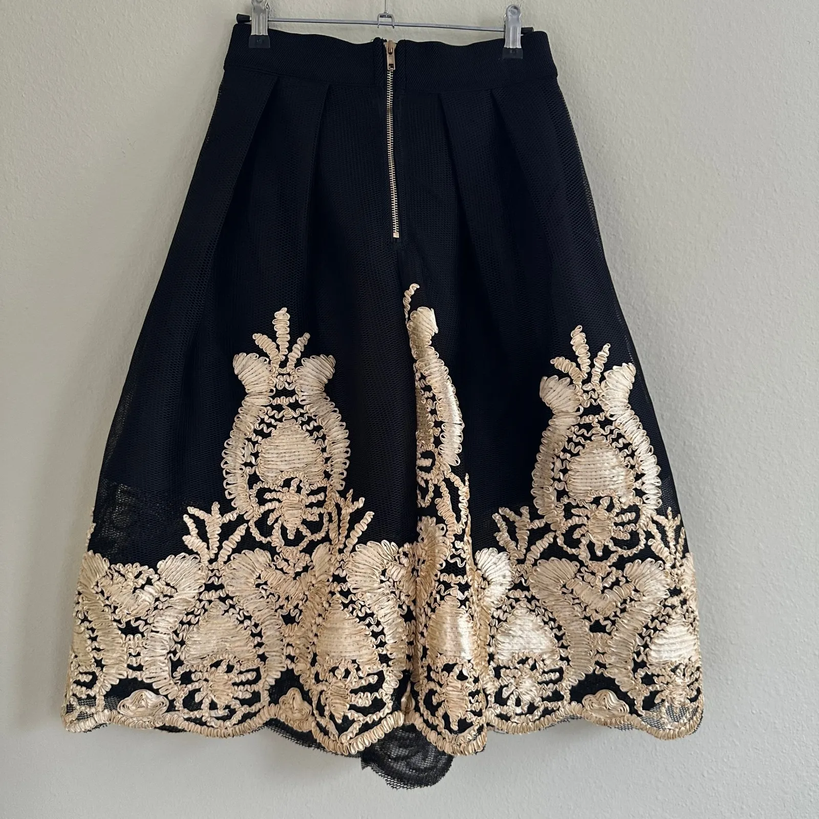 EyeCandy Black & Gold‎ Midi Skirt Mesh Overlay Cocktail Party Gala Size Small - Image 3
