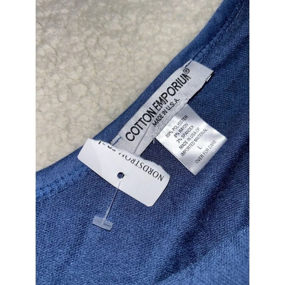 Cotton Emporium Blue Deep V Sleeveless Wide Leg Cropped Jumpsuit Lounge Size L - Image 3