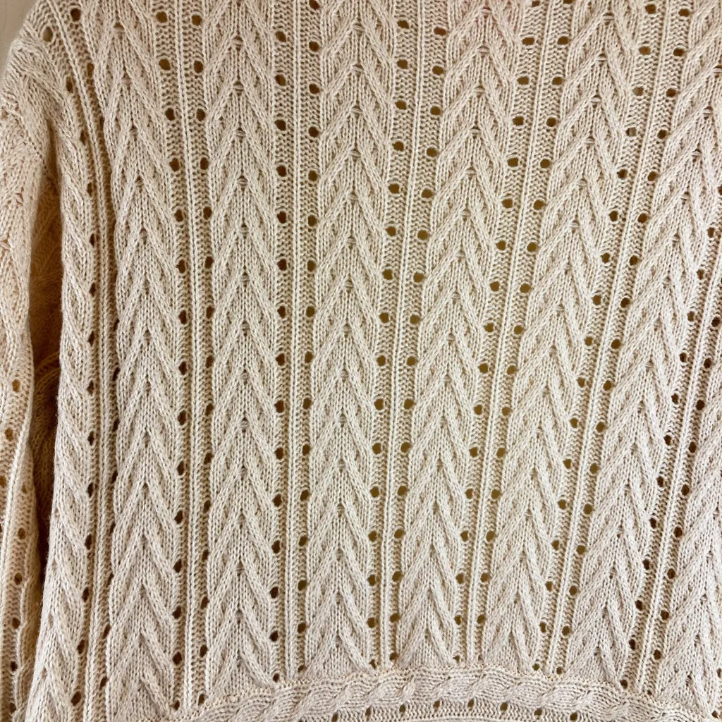 ShowPo. Cream Colored Long Sleeve Open Cardigan with Cascading on Bottom A191 Size 6 - Image 4