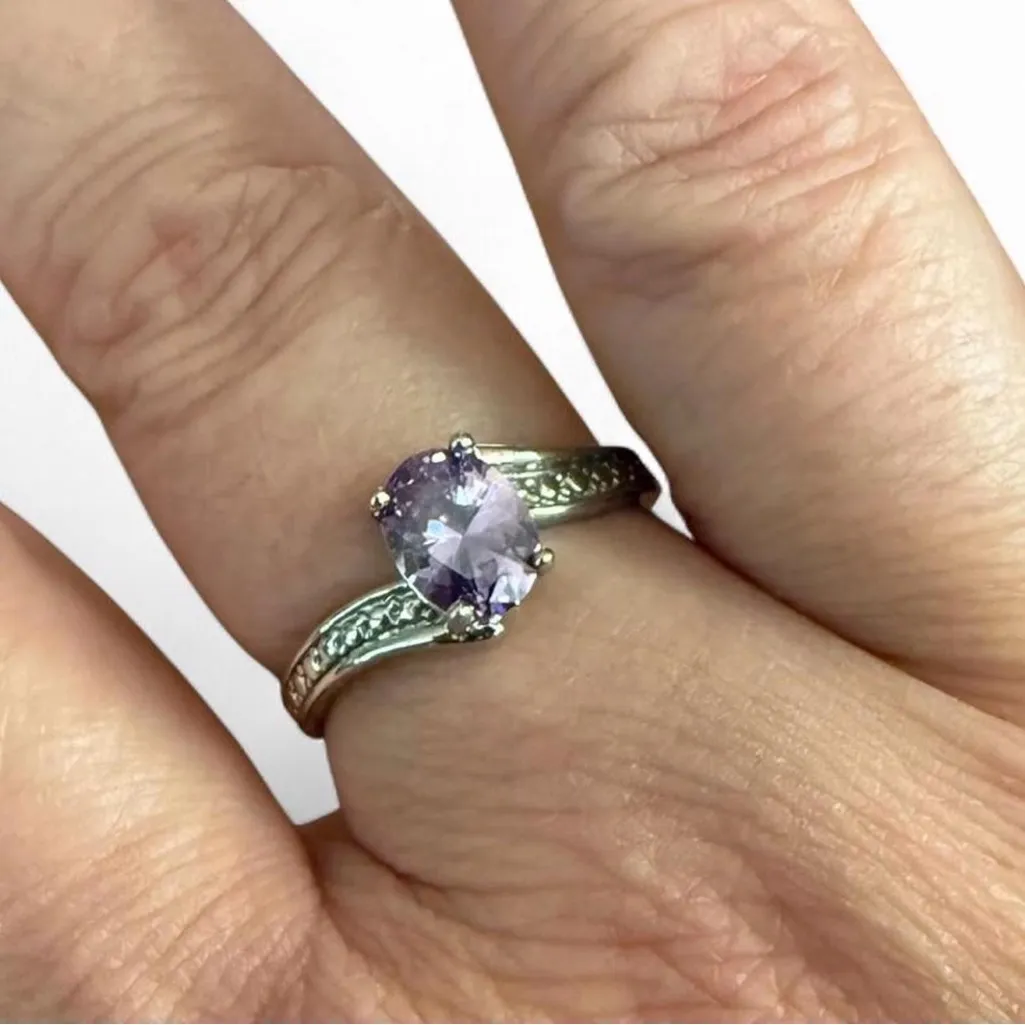 Amethyst Silver Cubic Zirconia Ring Size 9 - Image 2