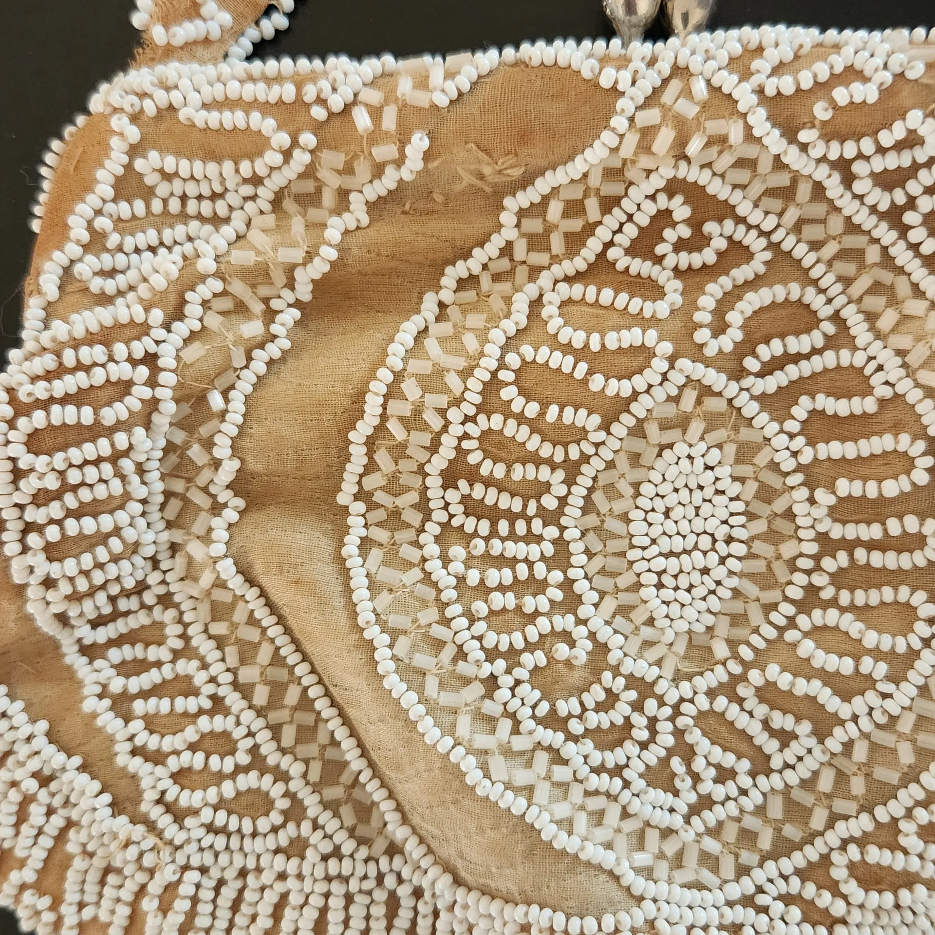 Walborg Antique Beaded Bag Made in West Germany White/Cream Missing Beads White - Image 5