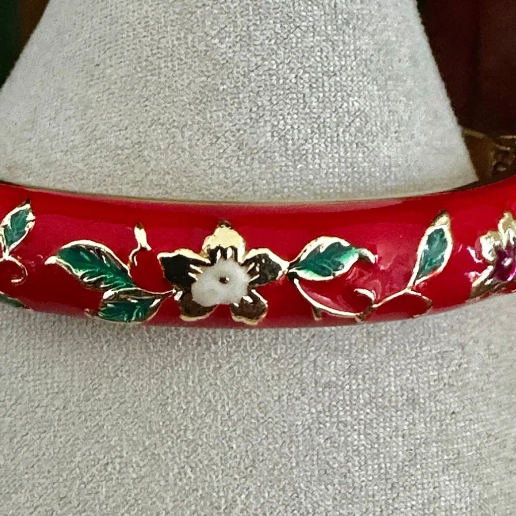 Red Floral Cloisonné Enamel Gold - Image 5