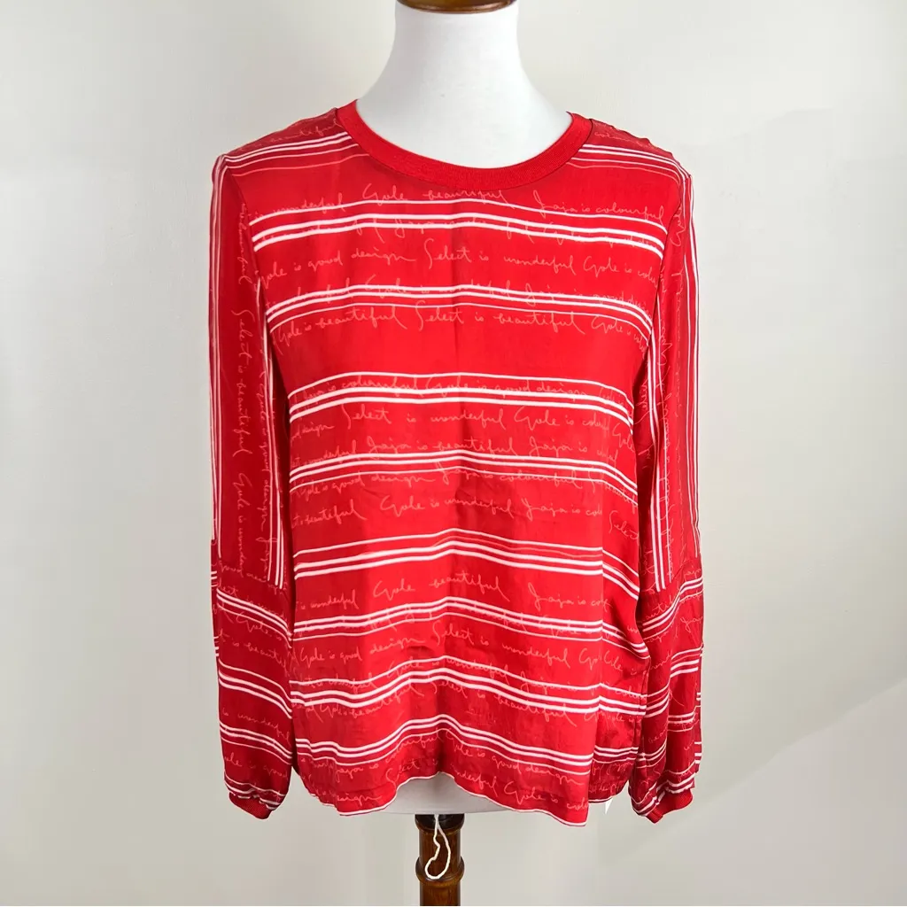 Maje Red White Striped Quote Split Back Star Snap Blouse Size 2 (Maje S/M) - Image 5