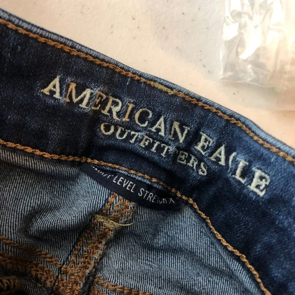 American Eagle Womens Low Rise Distressed Midi Shortie Jean Shorts Dark Wash 00 - Image 3