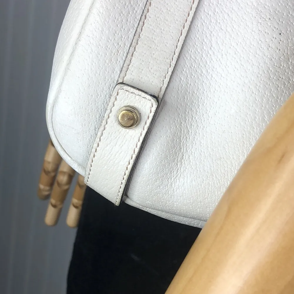 Abbey D Ring White Leather Shoulder Bag Tote Vintage Authentic Dust Bag - Image 7