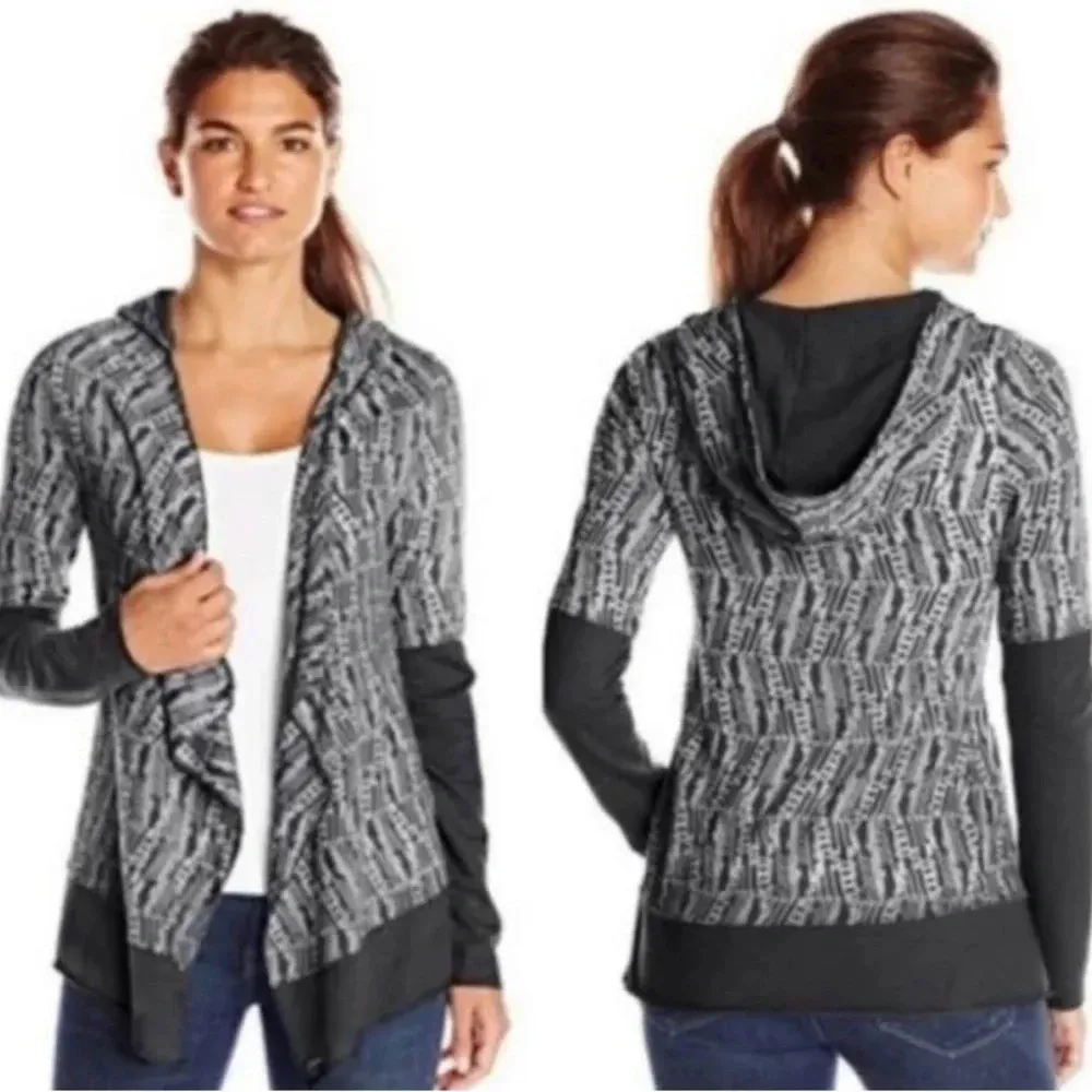 Prana Graceful Open Wrap Hooded Moonrock Cardigan in Grey Size S - Image 3