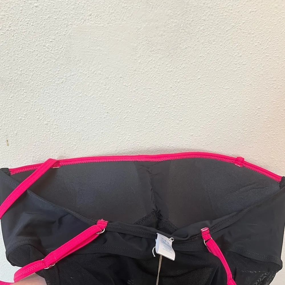 Hot Pink Black Mesh Tankini Swim Top Split Front Size 10 - Image 9