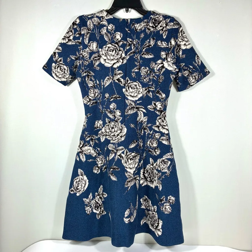 Oscar de la Renta Rose Printed Jacquard Dress Indigo White Medium NWT 25SN112DRJ - Image 3