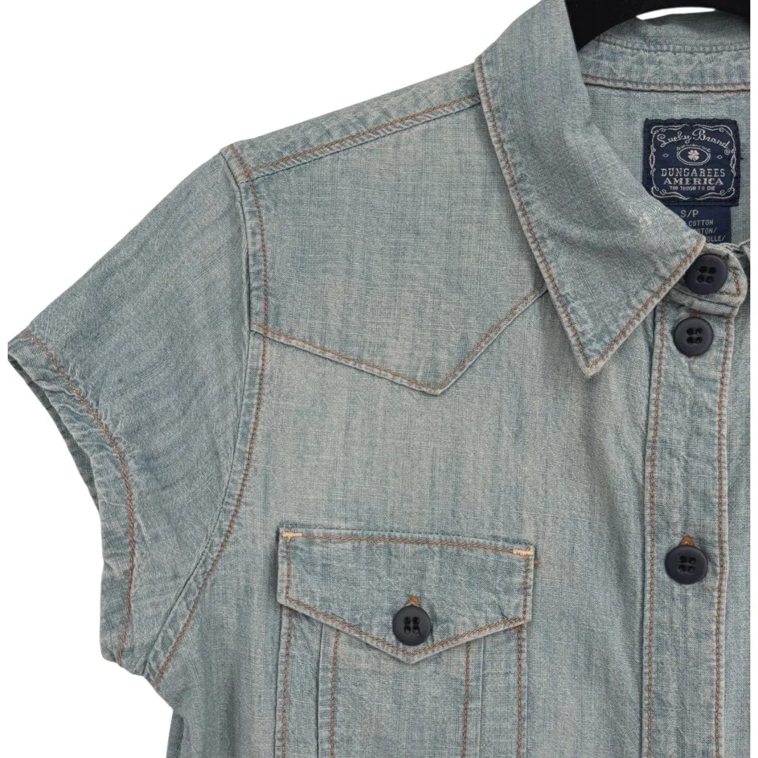 Lucky Brand Dungarees Denim Romper Shirt Dress Size Small Y2K Western Festival - Image 9