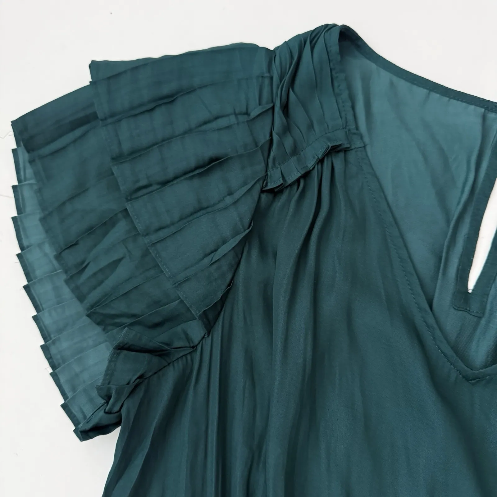 Skies are Blue Ruffle Dress Women S 4 6 Green Peasant Tiered Flutter V Neck Mini - Image 3