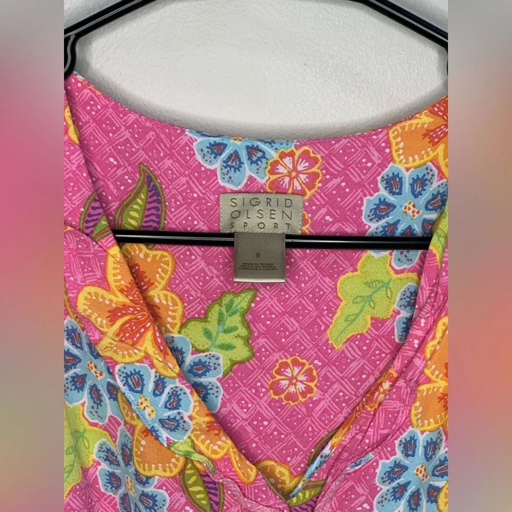 Vintage Y2K Sigrid Olsen Sport Pink Floral Sleeveless Midi Dress Women 8 Easter - Image 5