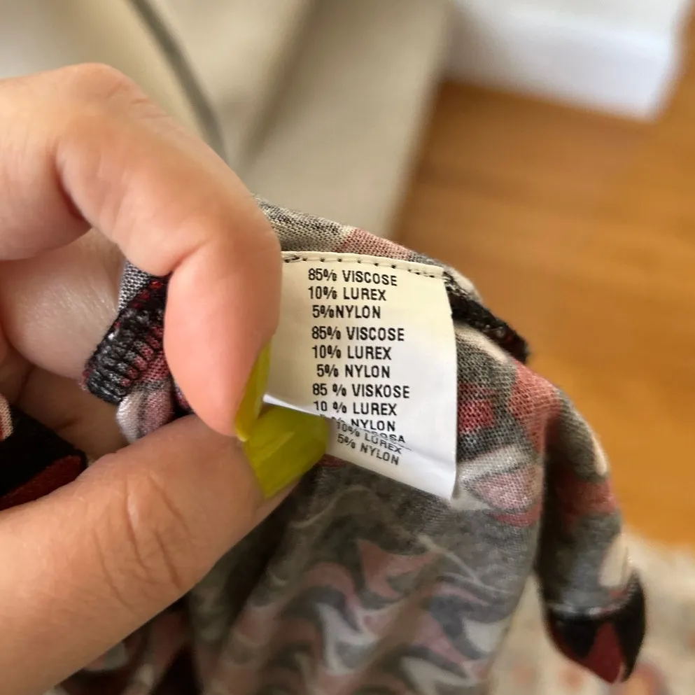 Blank London Anthropologie Red Black Diamond Print Velvet Sequin Blouson Blouse Size L - Image 8