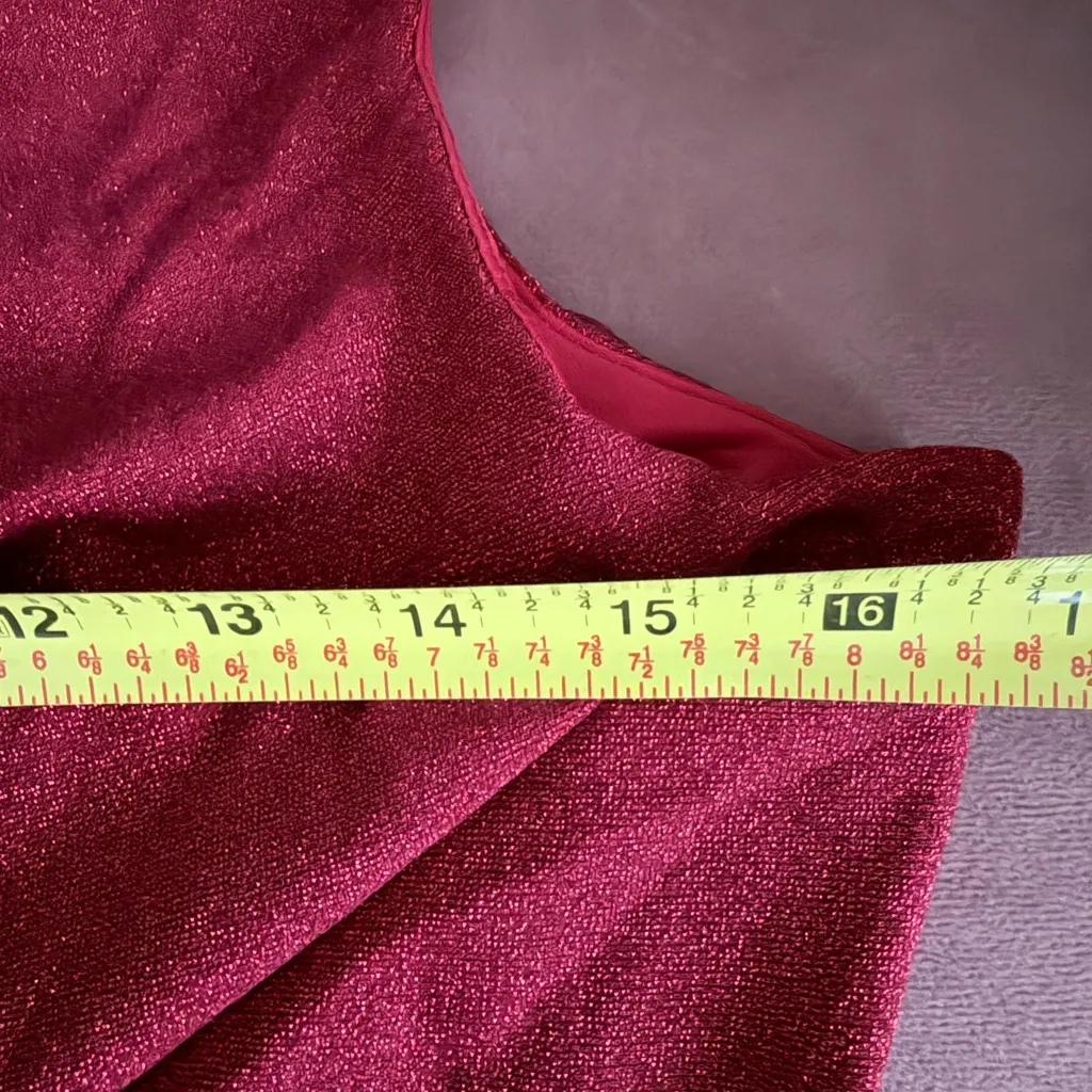 meshki red hattie one shoulder high slit maxi dress metallic shimmer L NWT - Image 6