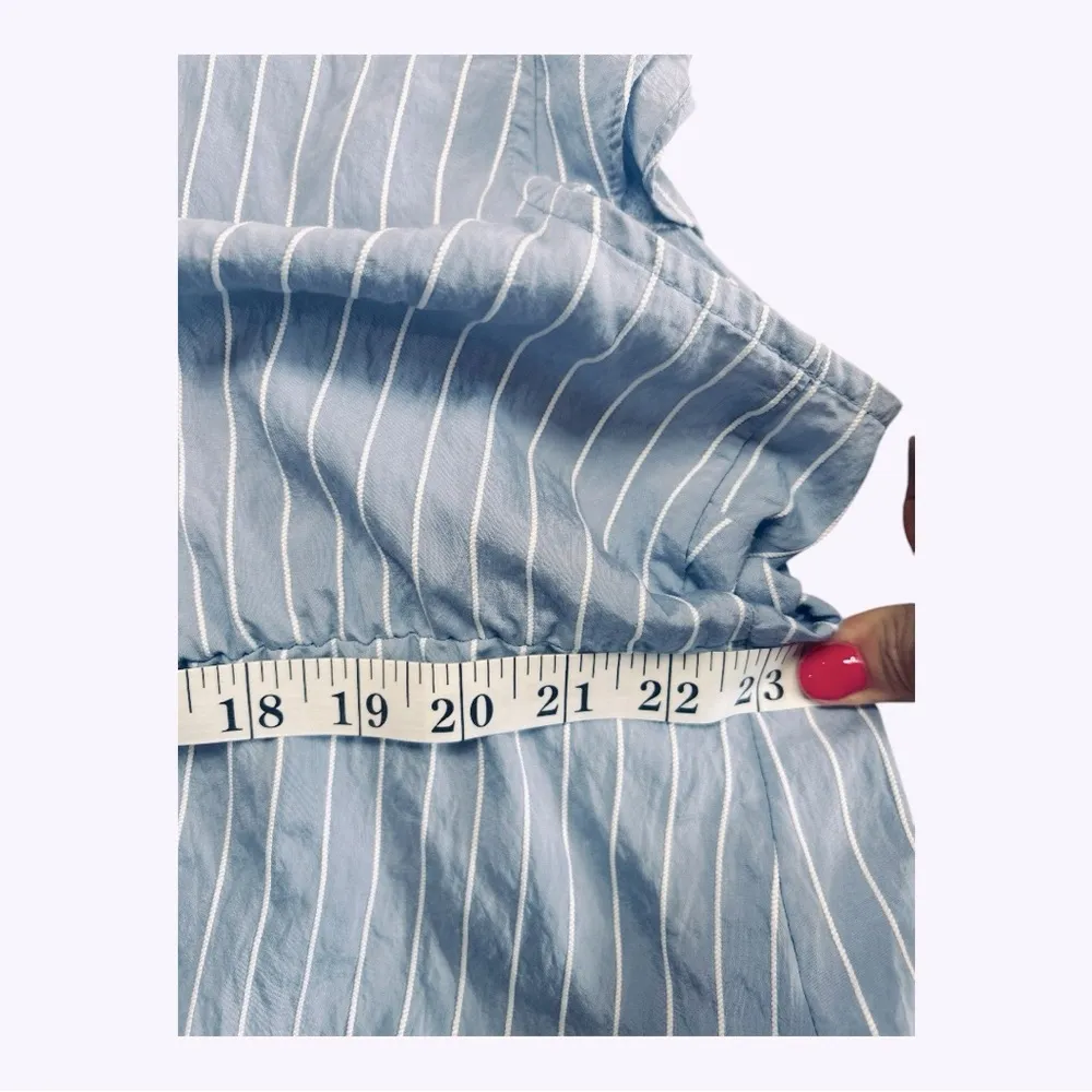 Lane Bryant Size 14 Blue and White Striped Blouse Capped Ruffle Sleeve Vneck - Image 7