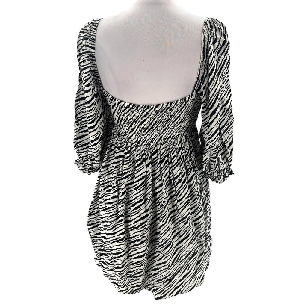 Faithfull the Brand Dress Black White Alina Smocked Zebra Square Neck Sz 4 - Image 3