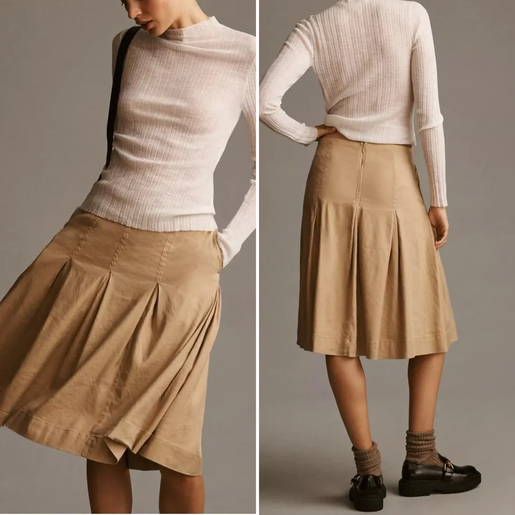 Maeve by Anthropologie Wide-Pleated Khaki Linen Blend Midi Skirt - Sz 10 🧡🎀 - Image 2