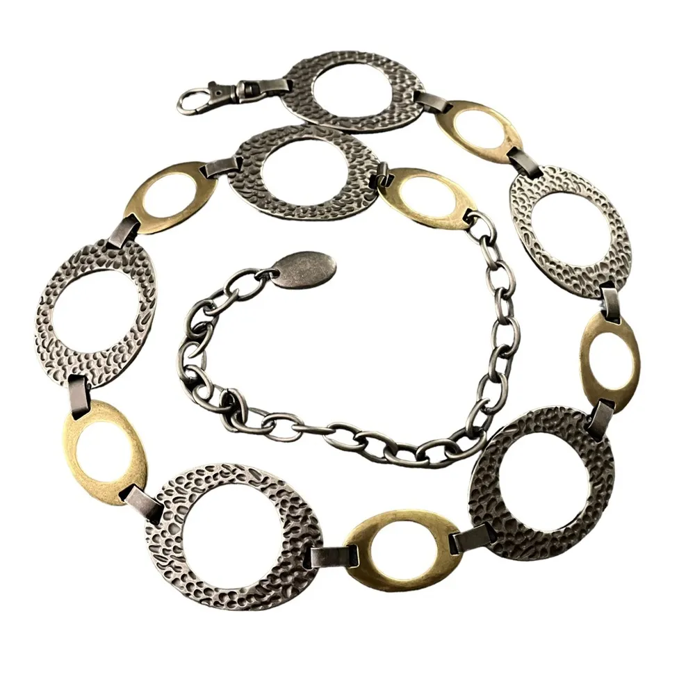 Vintage Silver Pewter Gold Tone Metal Chain Hip Belt One Size - Image 3