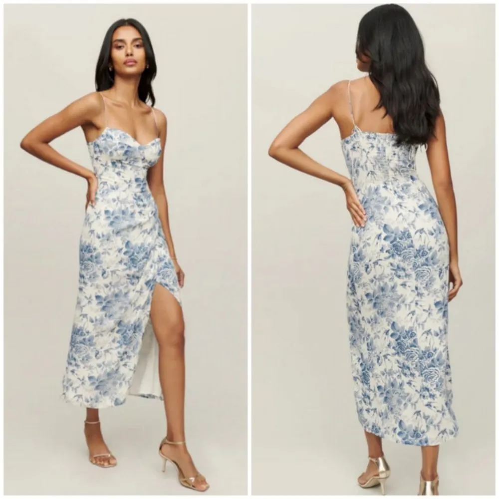 💕REFORMATION💕 Kourtney Dress ~ Pompadour Blue Floral Bird Print 12 NWT - Image 3