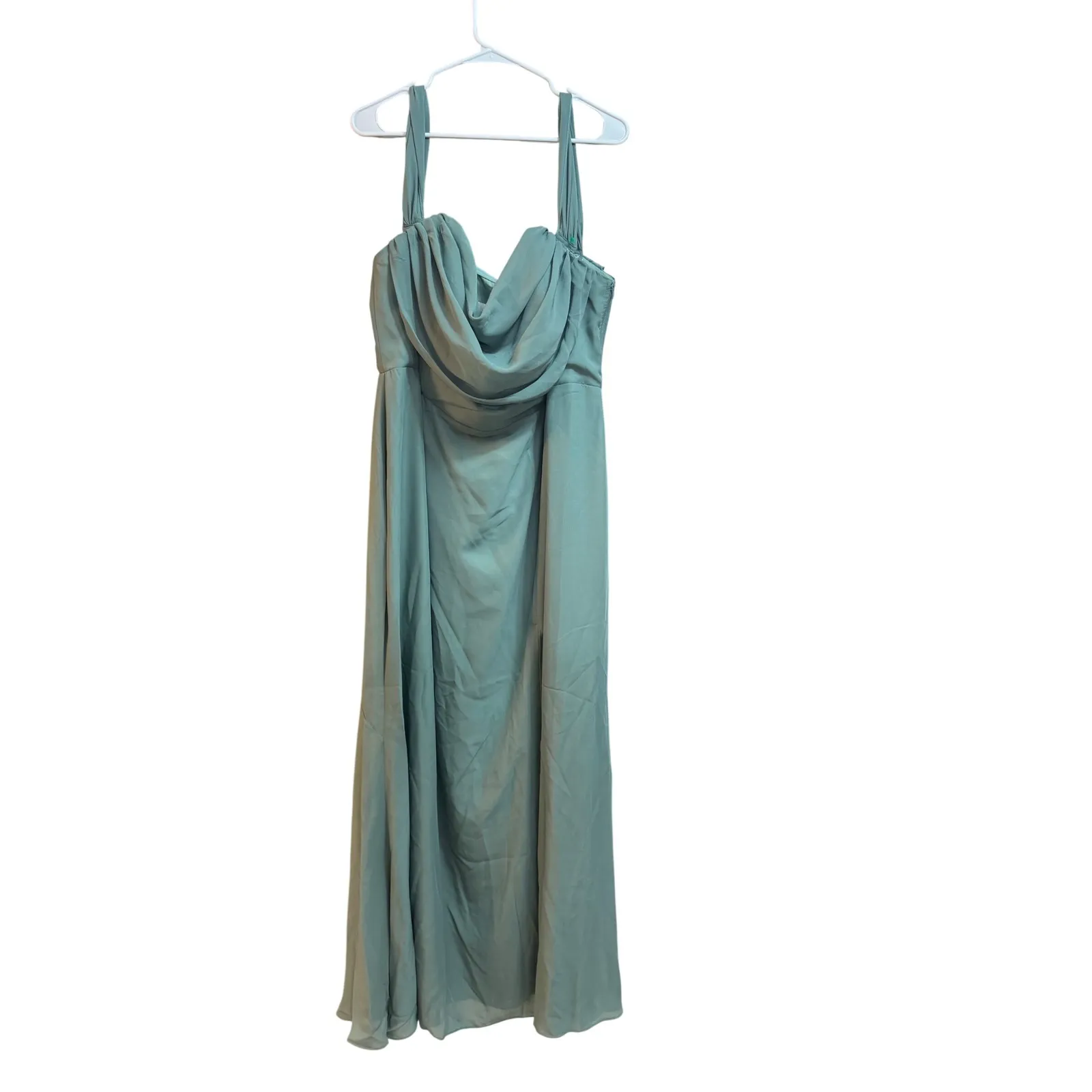 Birdy Grey Mira Chiffon Sea Glass Maxi Dress Cowl Neck Slit Size 1X NWT - Image 2