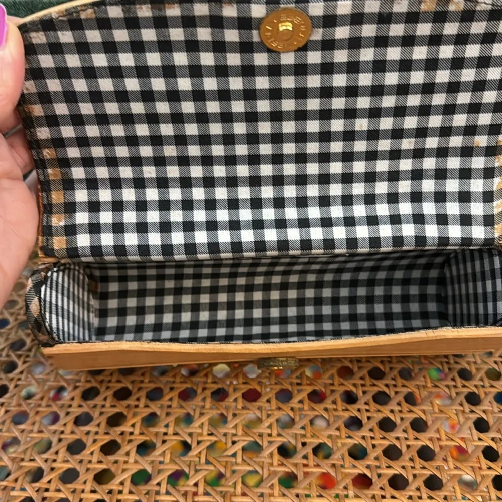 Vintage Glorinha Paranagua Blonde Wood Gingham Lined Snap Closure Clutch Bag - Image 4
