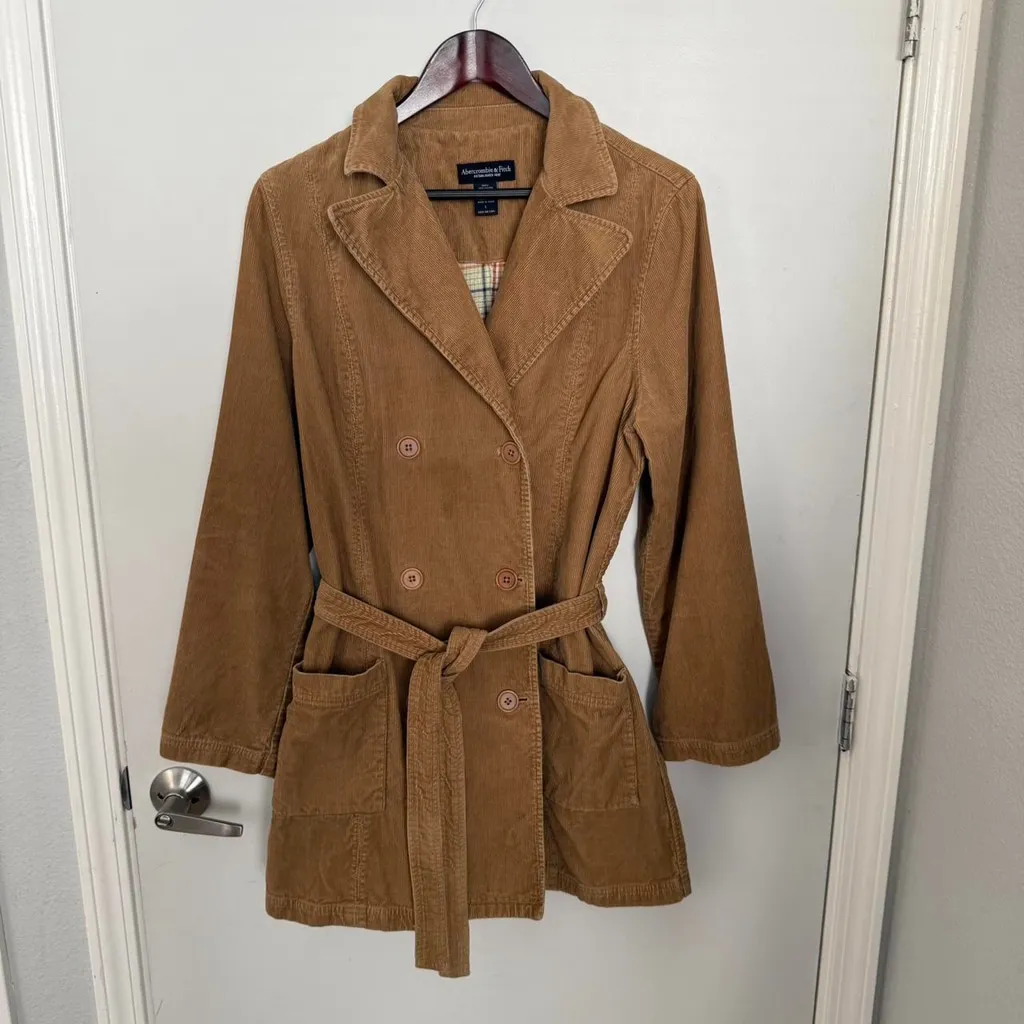 Vintage Abercrombie & Fitch Brown Corduroy Double Breast Coat - Size L - Image 3