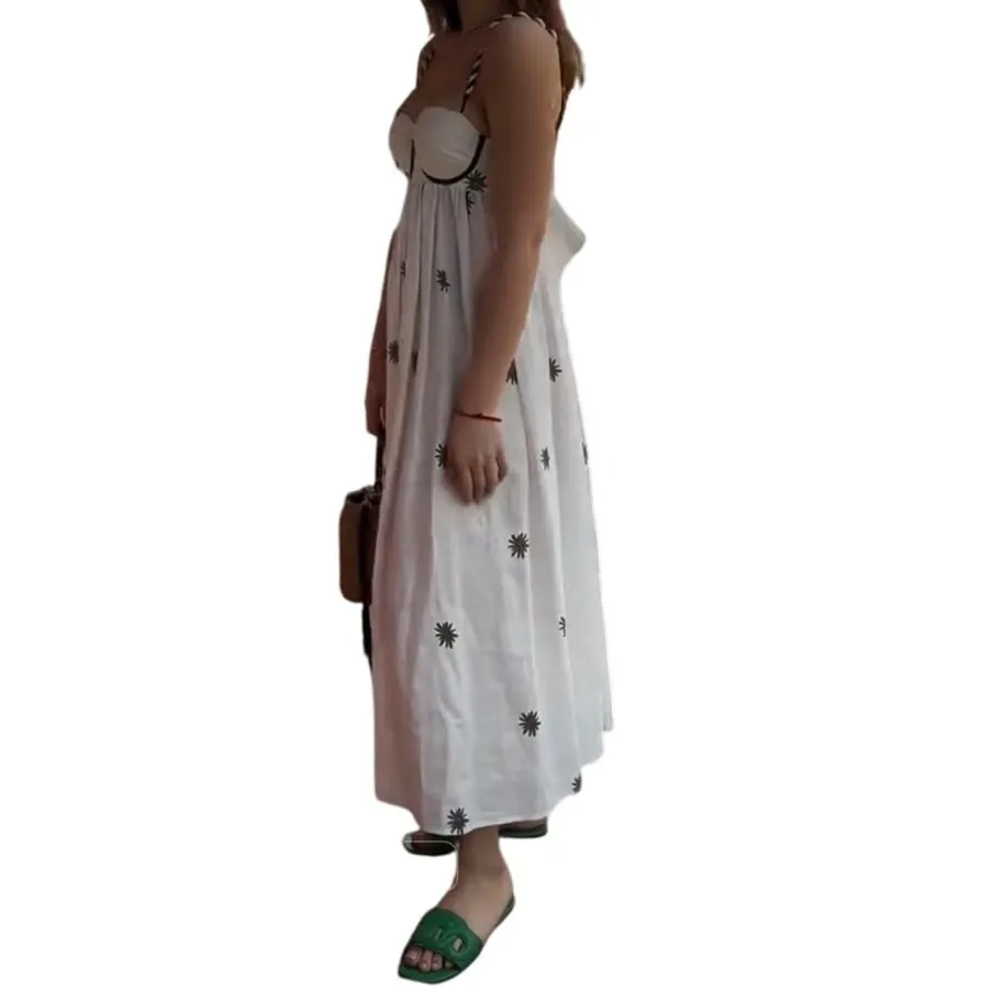 ANCORA The Shaded Mermaid Draped Palm Tree Dress Linen Size Large Green - Image 3