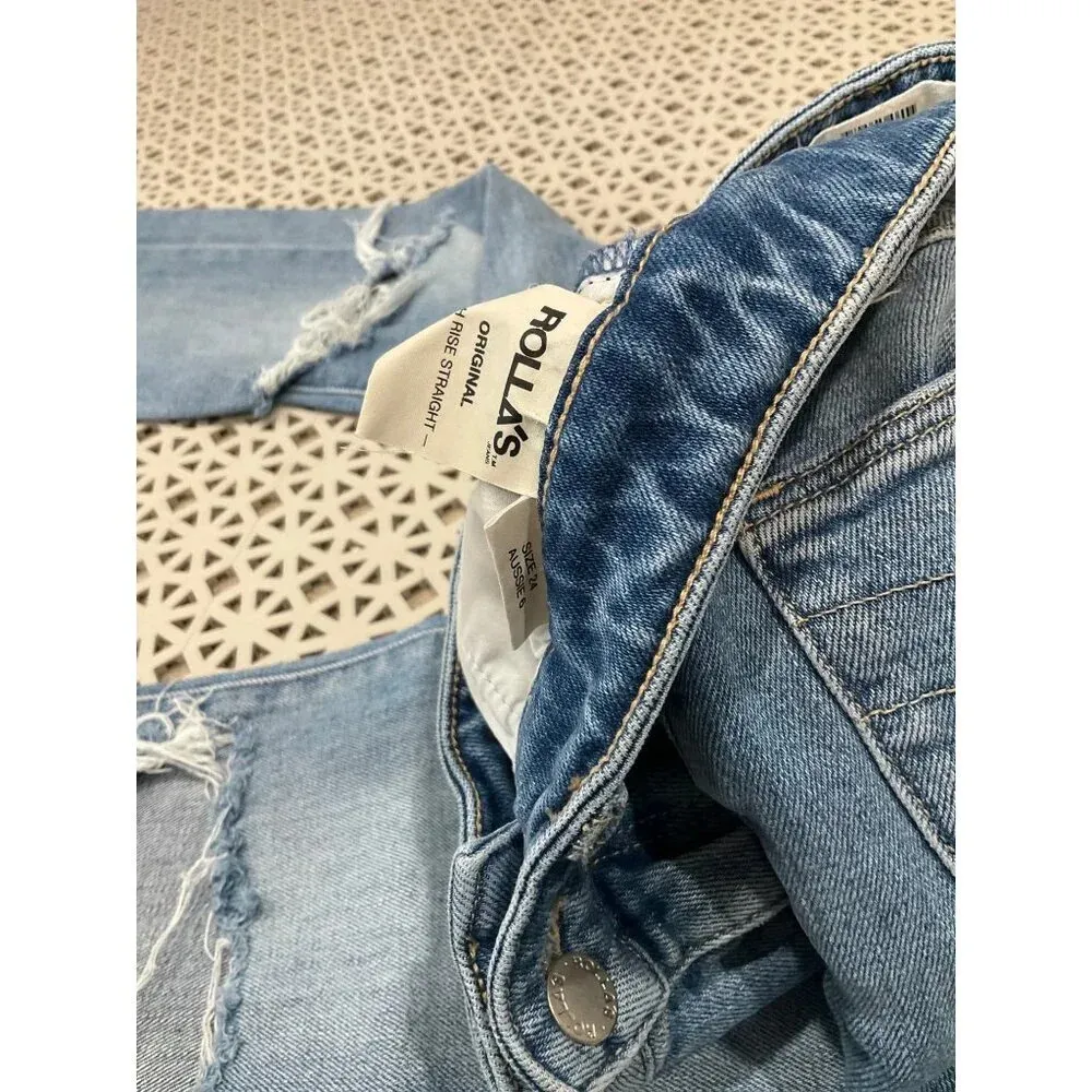 Rolla's Original Straight Bleeker Jeans in Vintage Blue 24 Womens Denim Pants - Image 9