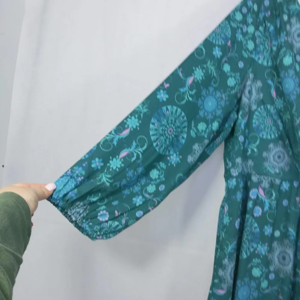 WAYWARD FANCIES Graphic Floral Print Crepe Ruched Asymmetric Waist Maxi Dress 2X - Image 5