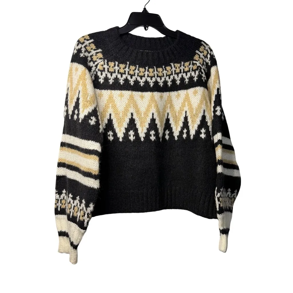 RD Style Women Large Black Cream Geometric Knit Sweater Long Sleeve Pullover Top - Image 4