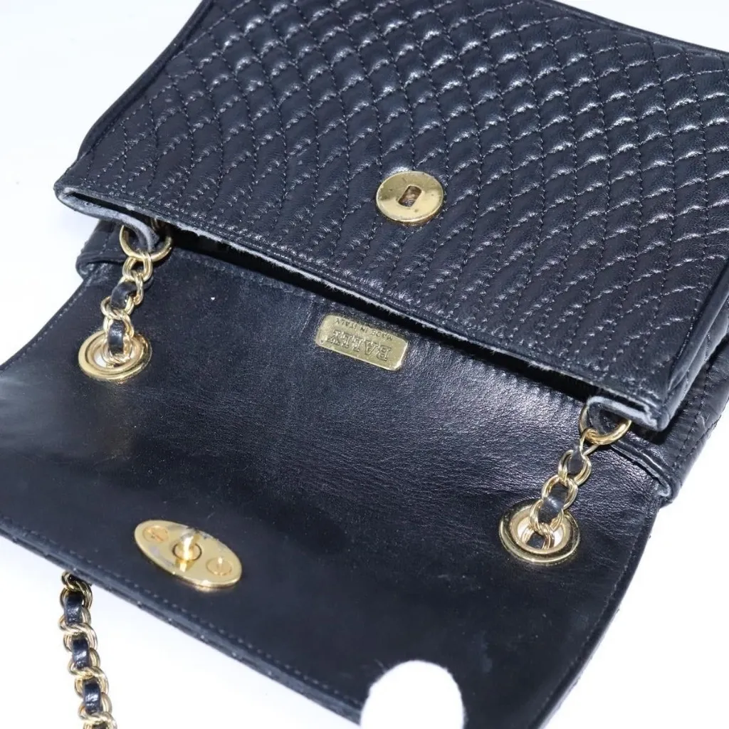BALLY Chain Shoulder Bag Leather Black Gold Authentic - Image 2