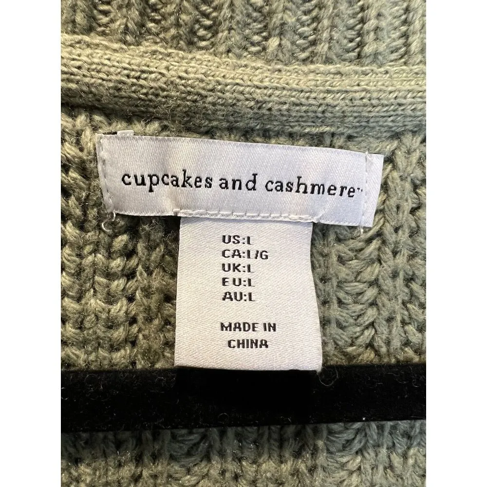 Cupcakes & Cashmere Chunky Cable Knit Brown Cotton Blend Sweater Cardigan Sz L - Image 5