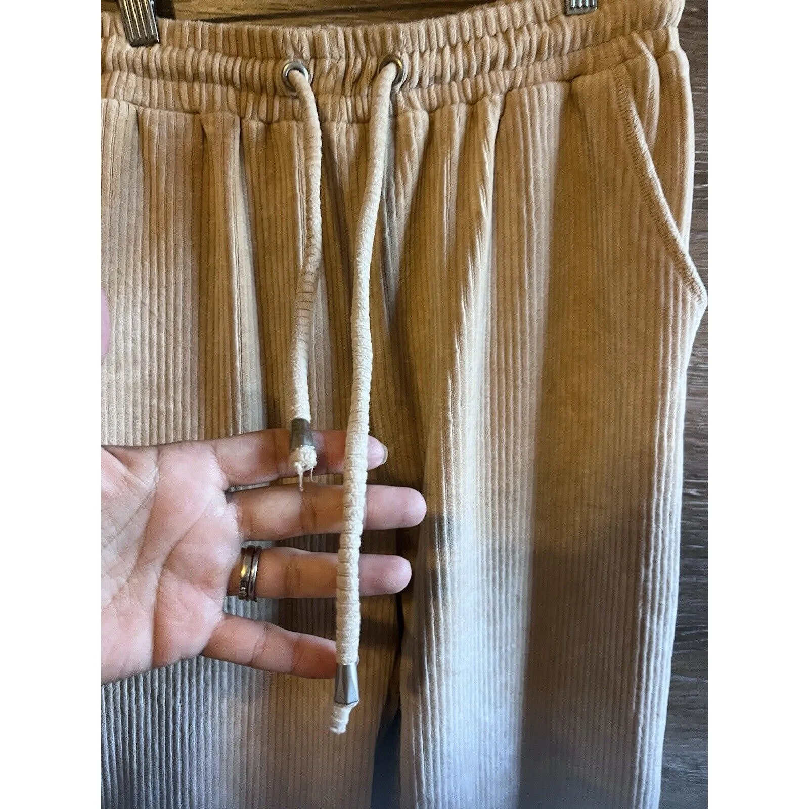 Corduroy Joggers Stretch Small Tan Neutral Drawstring Lounge Pants Gilli - Image 3