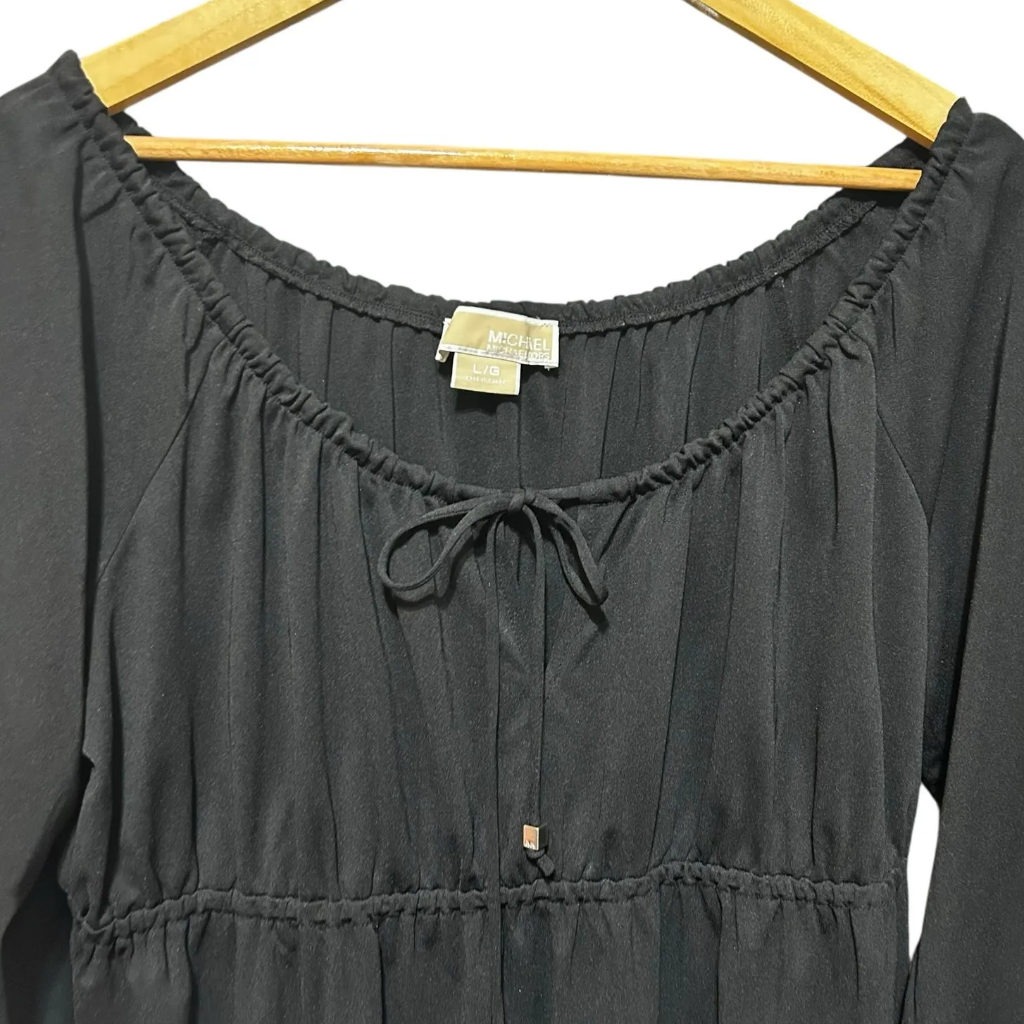 Michael Kors Boho Eyelet Dress L Black Stretch Cinched High Waist Resort Travel‎ Size L - Image 10