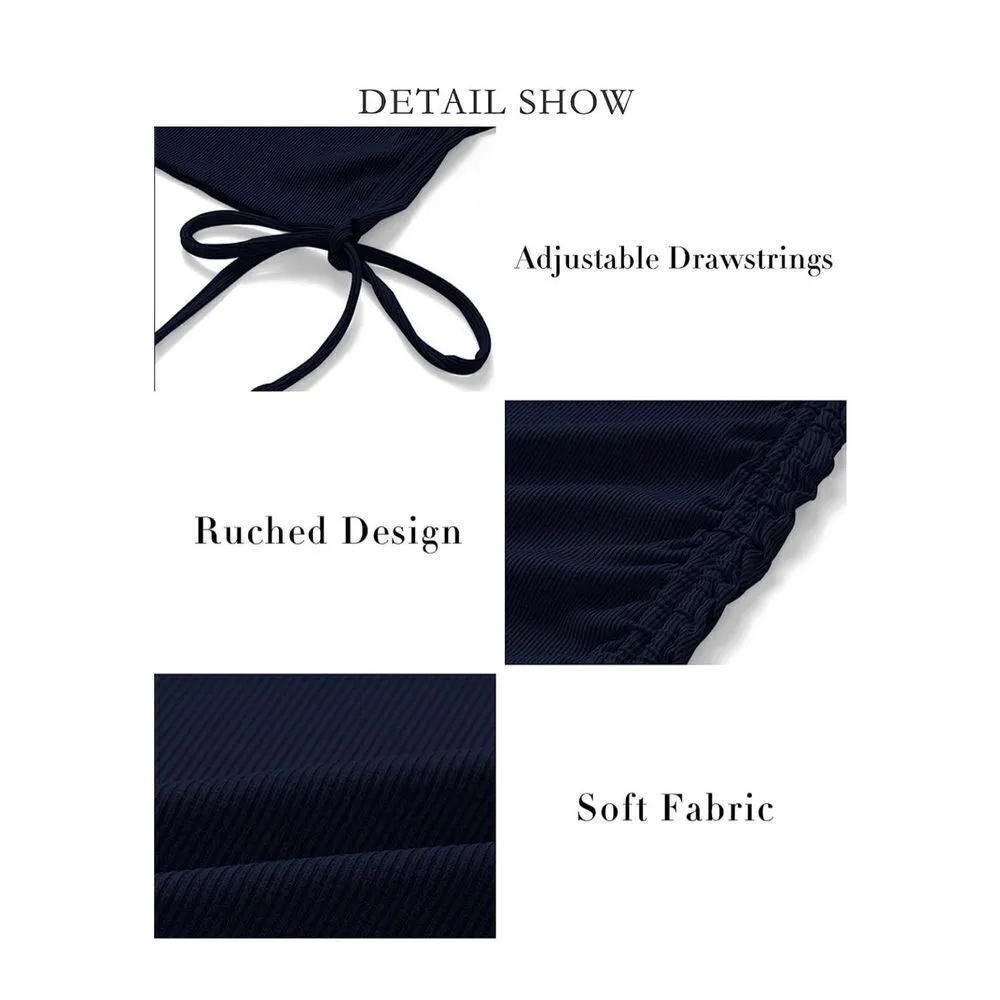 NEW Ruched Bodycon Drawstring Dress Stretch Knit Tight Mini or MIDI L Blue Size L - Image 5