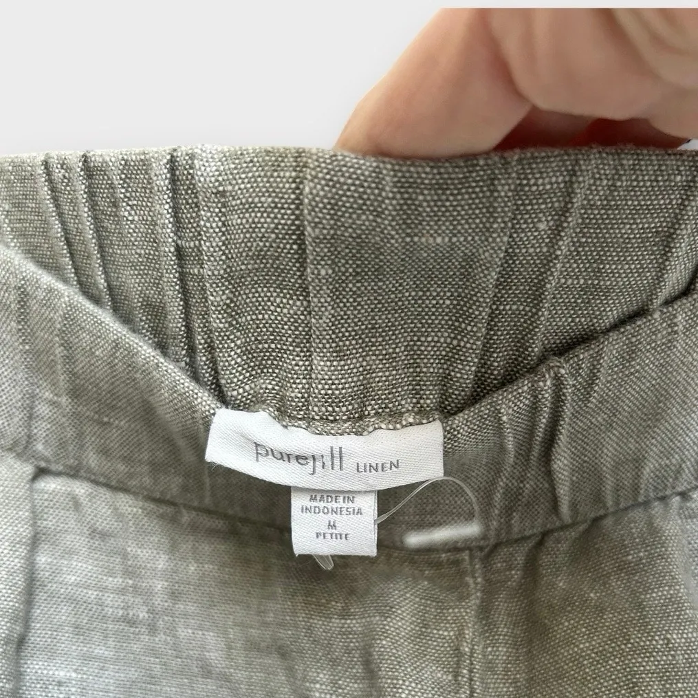 Pure Jill Linen Cropped Pull On Pants Gray Women's Medium Petite Coastal Minimal - Image 5